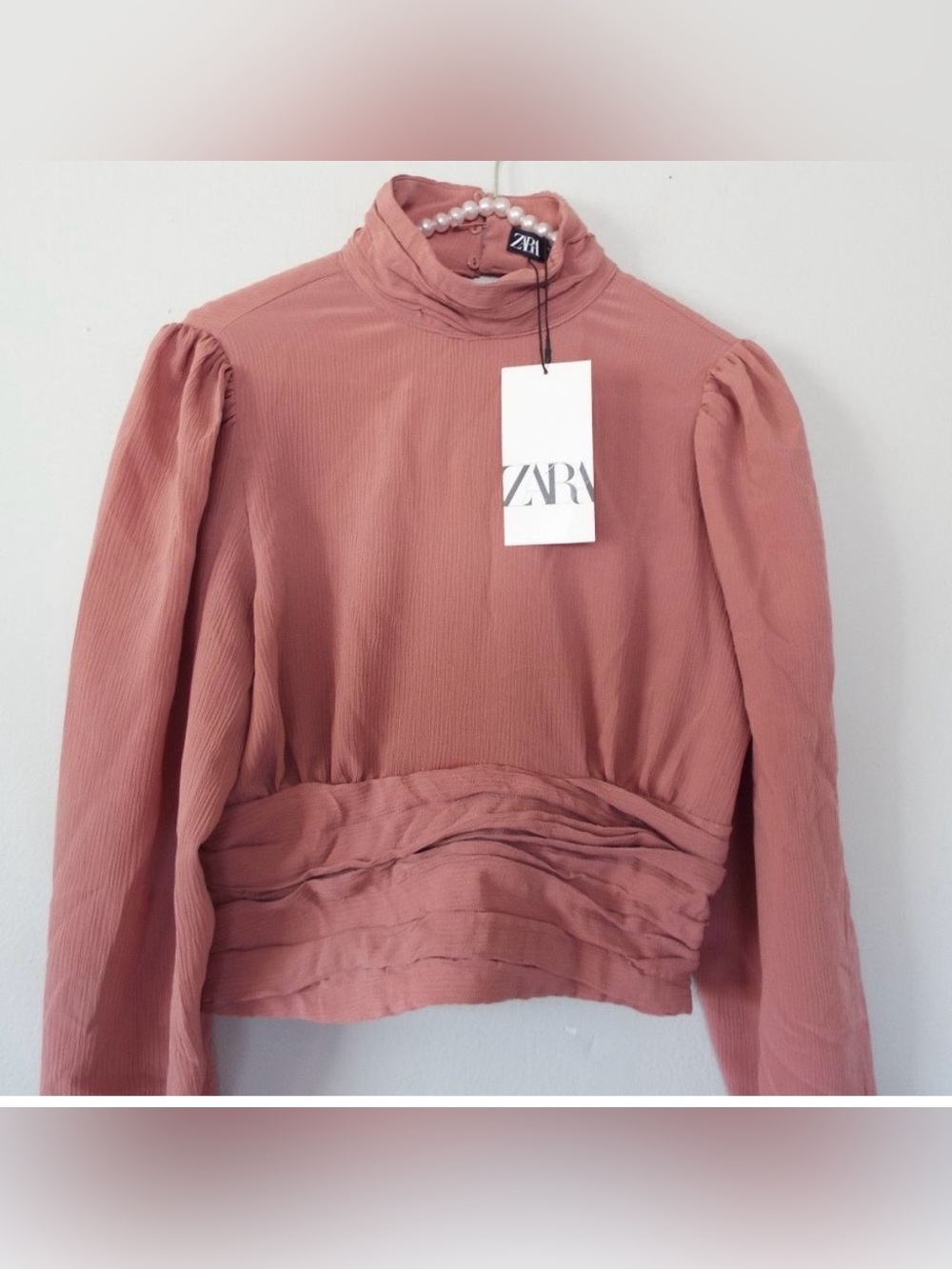 NWT Zara High Collar Blouse with Puff Sleeves size Medium
